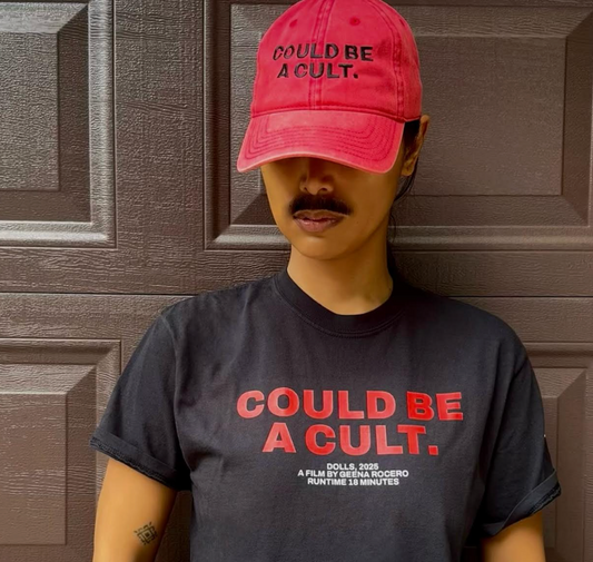 X DOLLS: COULD BE A CULT HAT IN WASHED RED/BLACK