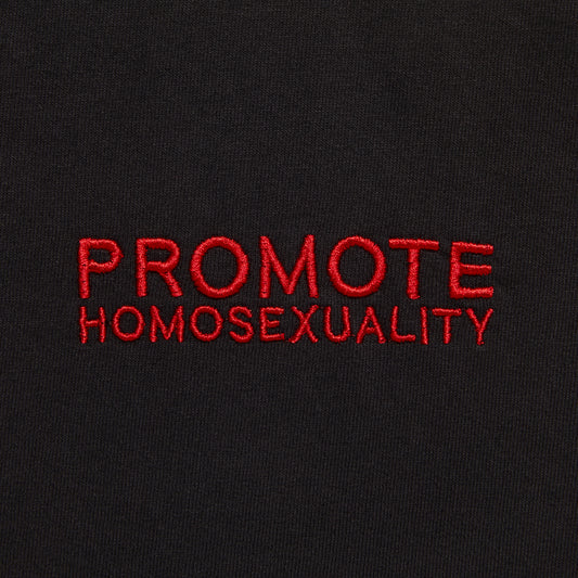 PROMOTE HOMOSEXUALITY EMBROIDERED LONG-SLEEVE T-SHIRT IN BLACK/RED