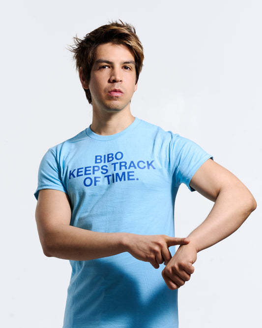 'BIBO KEEPS TRACK OF TIME' T-SHIRT